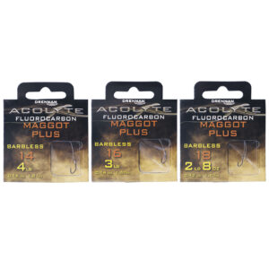 Drennan Acolyte Maggot Plus Barbless Hooks to Fluorocarbon